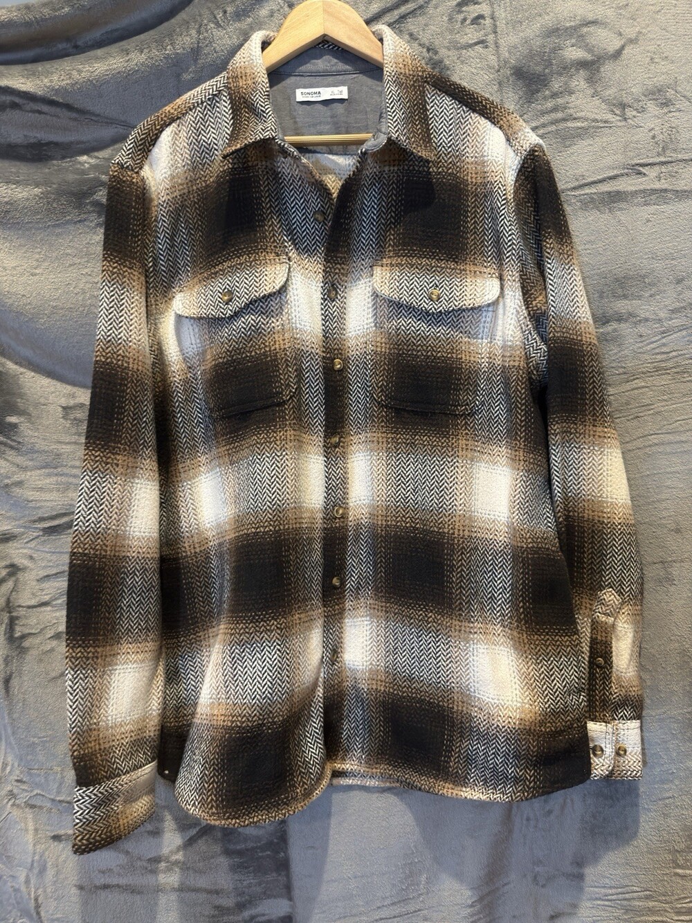 NWT Sonoma Heavyweight Plaid Herringbone Pockets XL Big/Tall Button-Up
